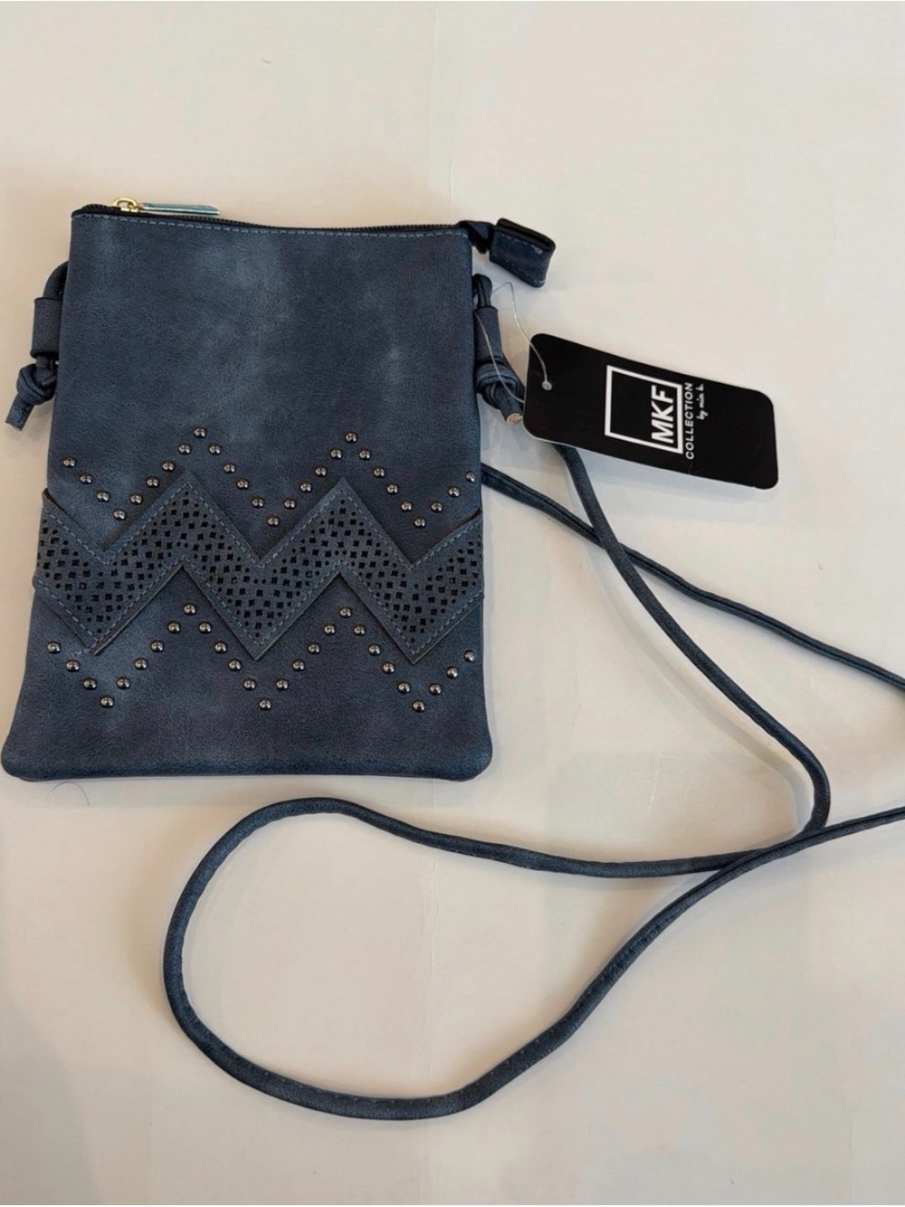 MKF Blue Chevron Stud Crossbody Bag